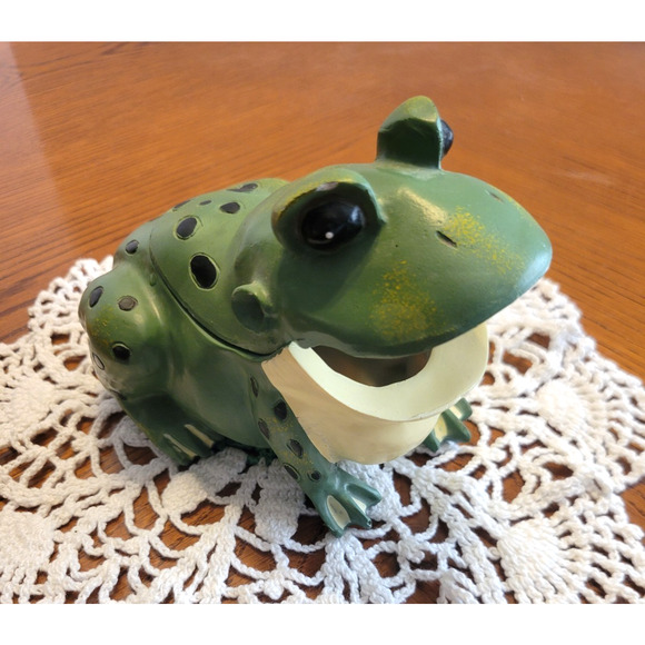 Frog Dish Green Pottery Removable Head Whimsical Deco Figure Handmade *Chips - Picture 1 of 12